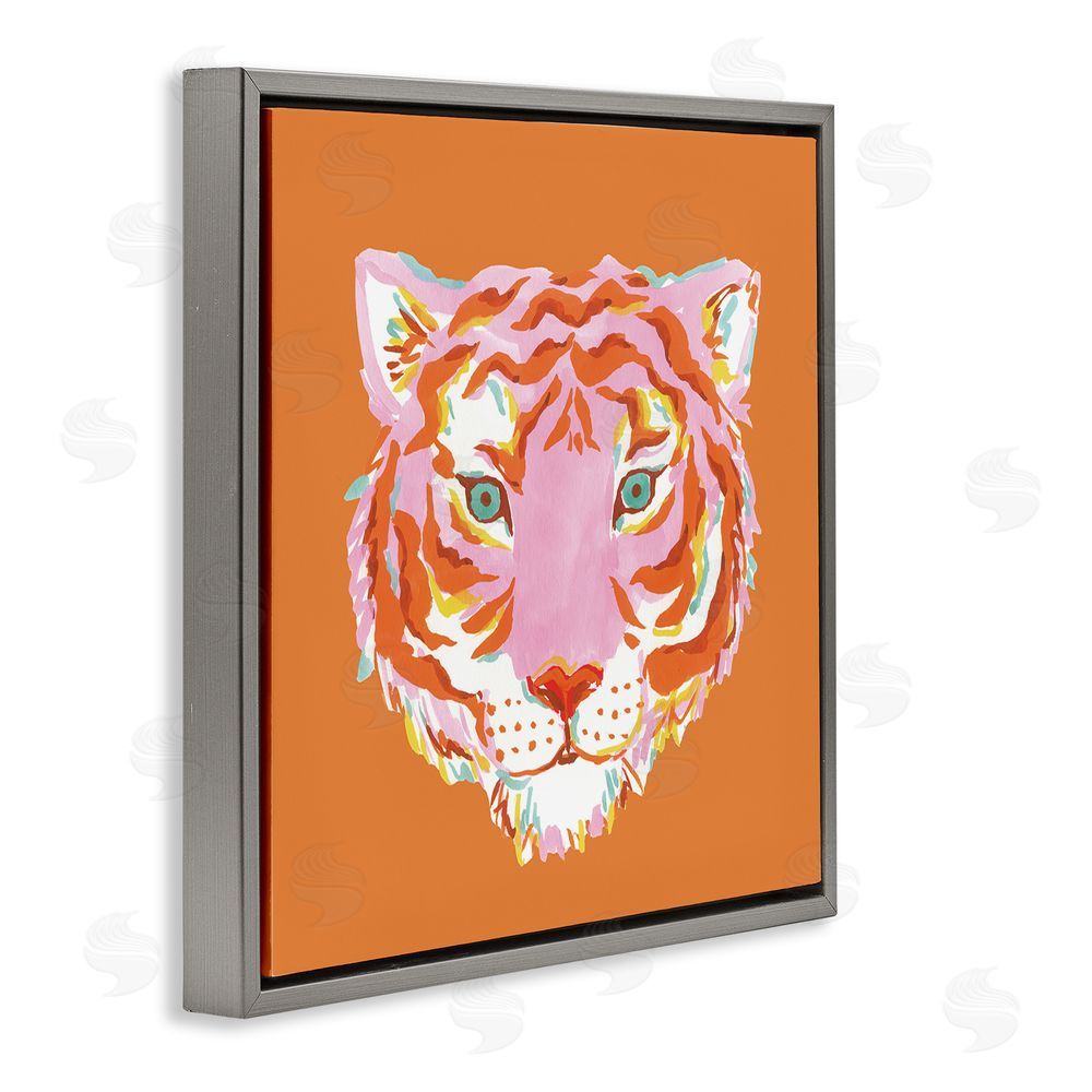 Karolina Sato Fun Bold Orange Tiger Gray Floating Framed Canvas Wall Art