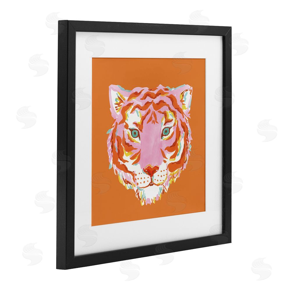 Karolina Sato Fun Bold Orange Tiger Black Framed Print Under Glass Wall Art
