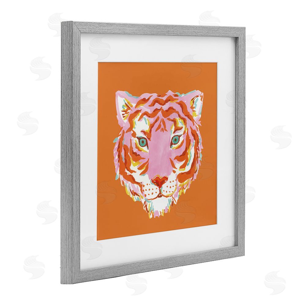 Karolina Sato Fun Bold Orange Tiger Gray Framed Print Under Glass Wall Art
