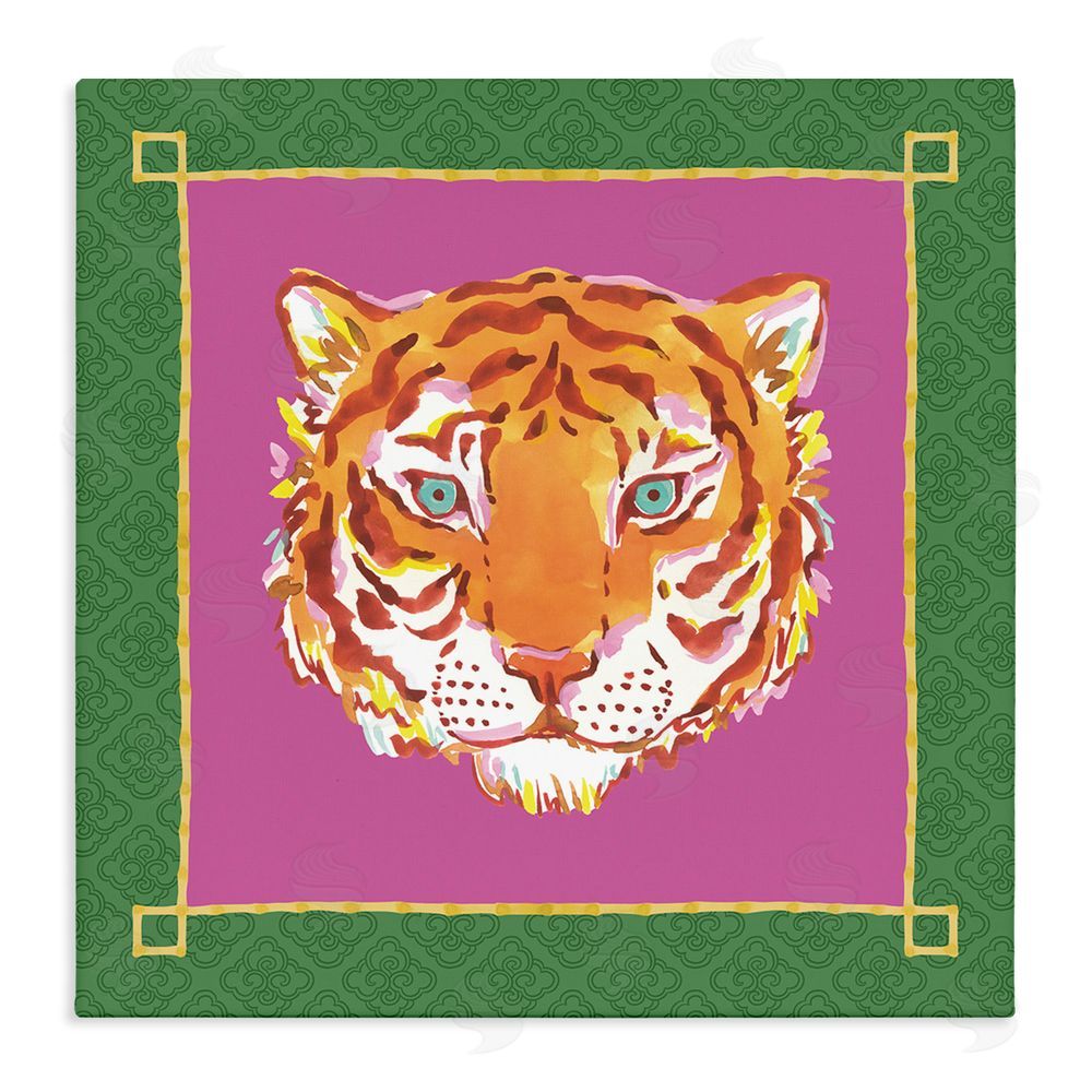 Karolina Sato Bordered Exotic Tiger Portrait Stretched Canvas Wall Art Print