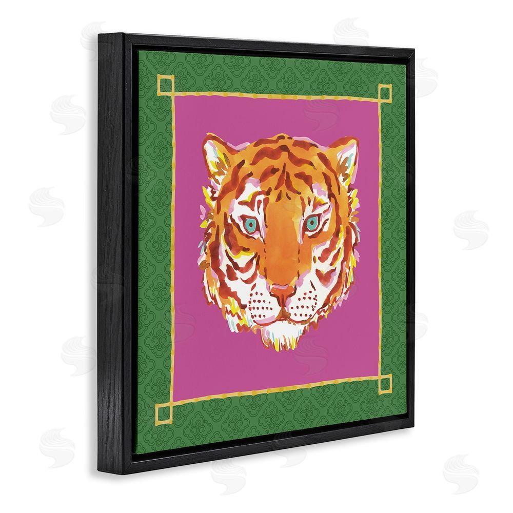 Karolina Sato Bordered Exotic Tiger Portrait Black Floating Frame Stretched Canvas Wall Art Print