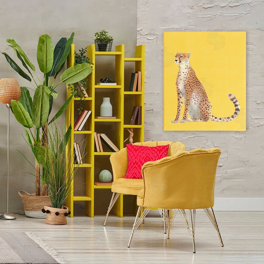 Karolina Sato Cheetah on Vibrant Yellow Stretched Canvas Wall Art in Room
