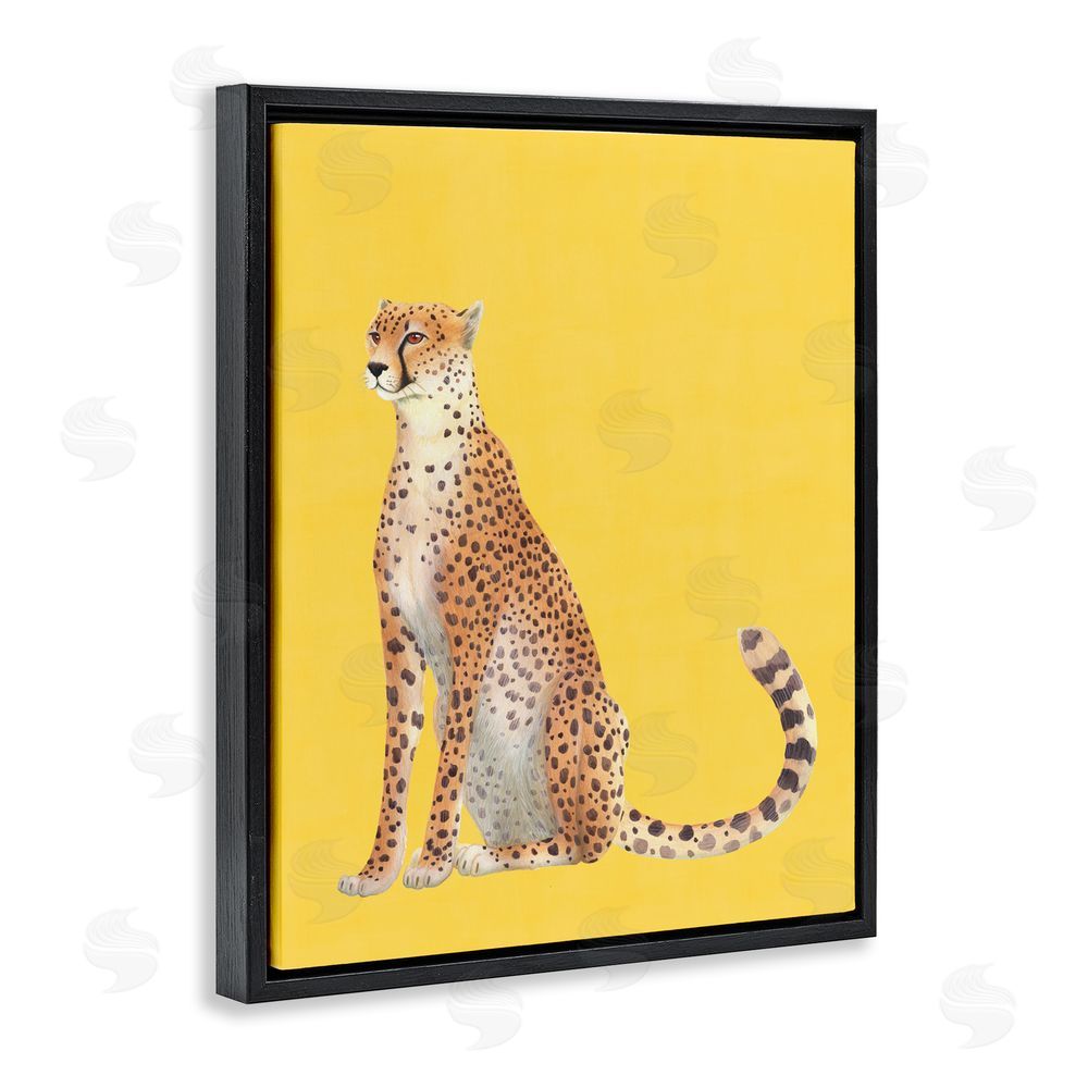 Karolina Sato Cheetah on Vibrant Yellow Black Floating Frame Canvas Wall Art Print