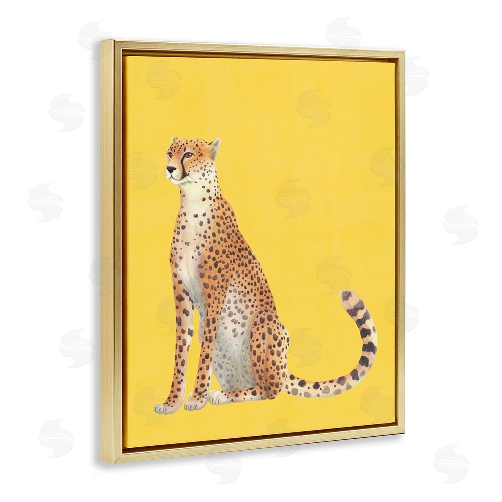 Karolina Sato Cheetah on Vibrant Yellow Gold Floating Frame Canvas Wall Art Print