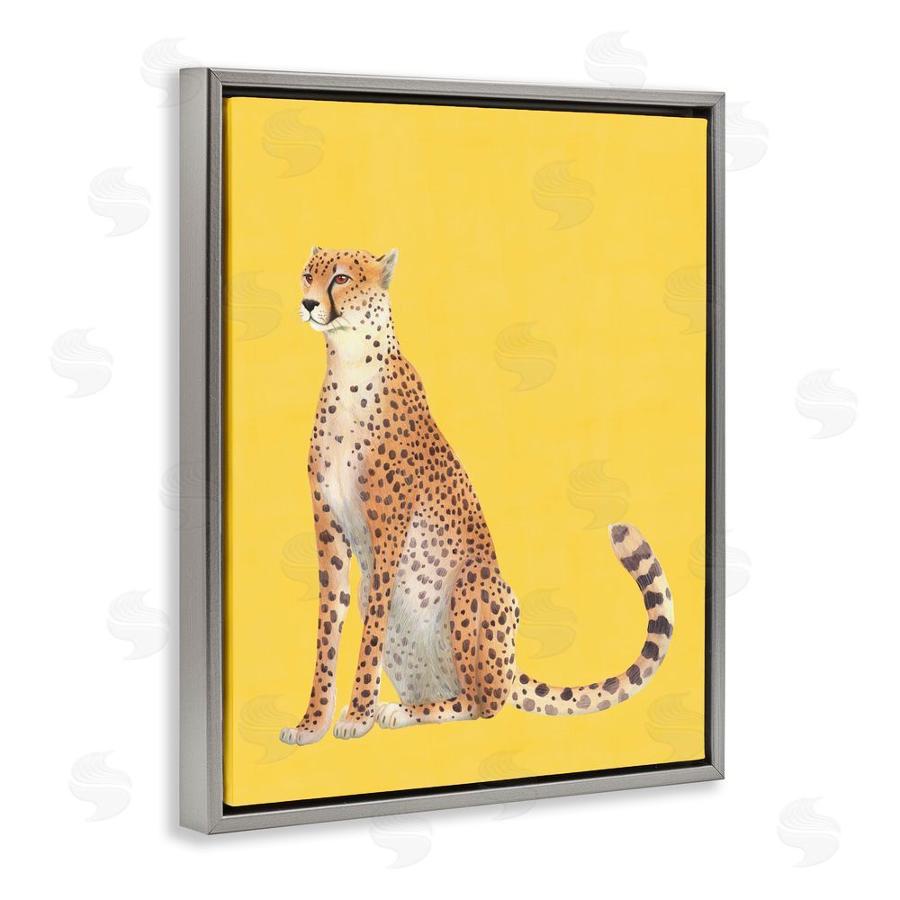 Karolina Sato Cheetah on Vibrant Yellow Gray Floating Frame Canvas Wall Art Print
