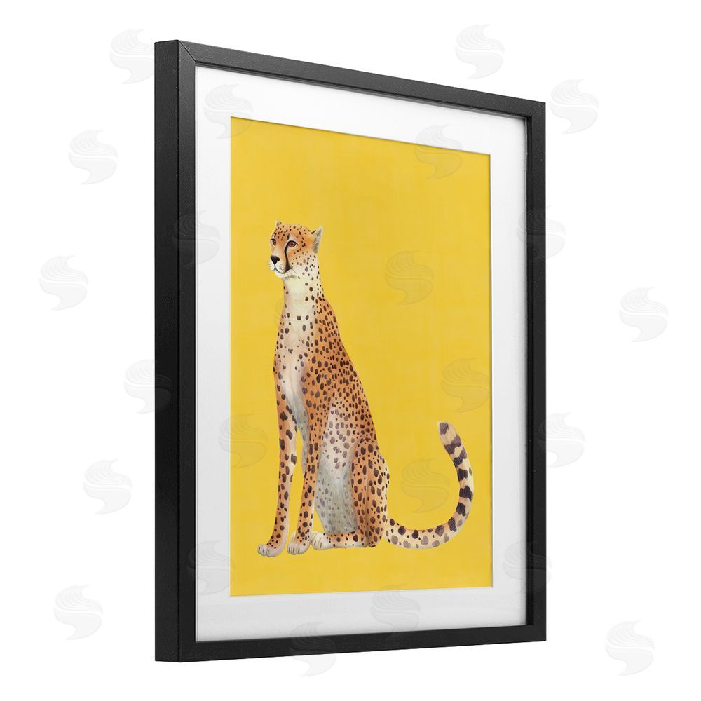 Karolina Sato Cheetah on Vibrant Yellow Black Framed Print Under Glass Wall Art