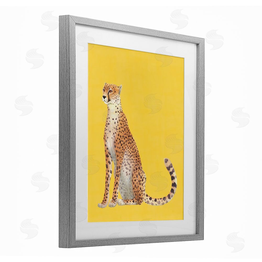 Karolina Sato Cheetah on Vibrant Yellow Gray Framed Print Under Glass Wall Art
