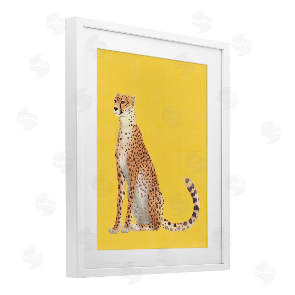 Karolina Sato Cheetah on Vibrant Yellow White Framed Print Under Glass Wall Art