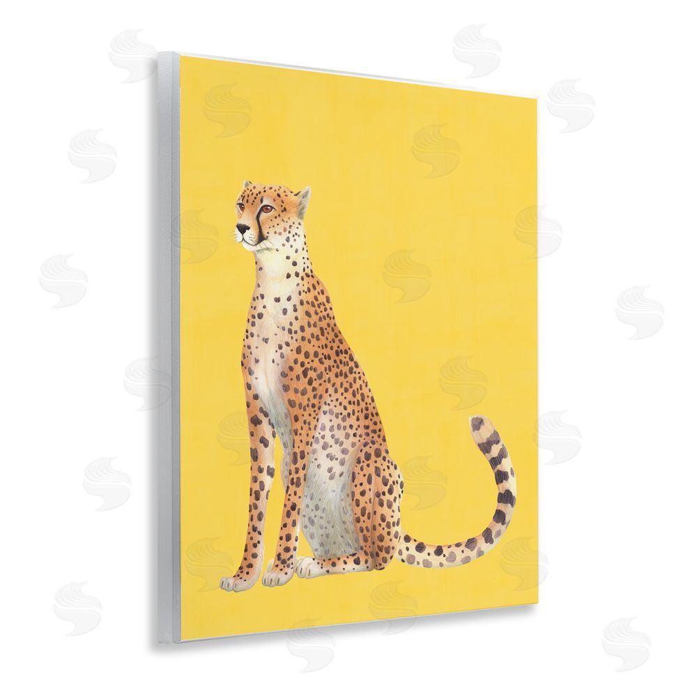 Karolina Sato Cheetah on Vibrant Yellow Wall Plaque with Fixed Lithograph Print