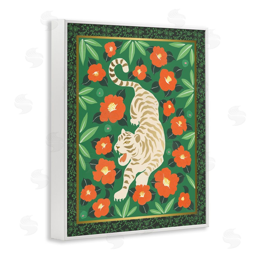 Karolina Sato Eclectic Tiger & Hibiscus White Framed Giclee Wall Art Print