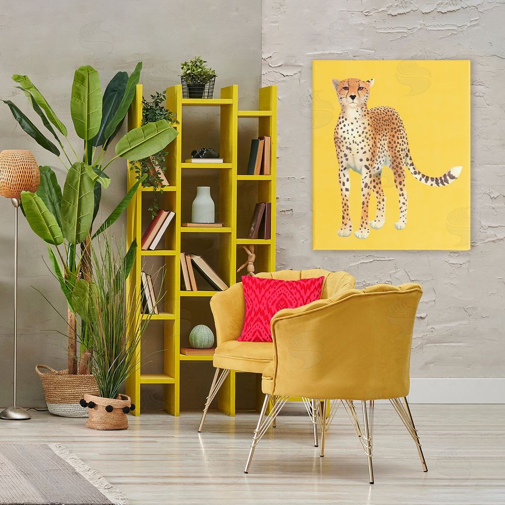 Karolina Sato Exotic Cheetah over Yellow Stretched Canvas Wall Art in Room