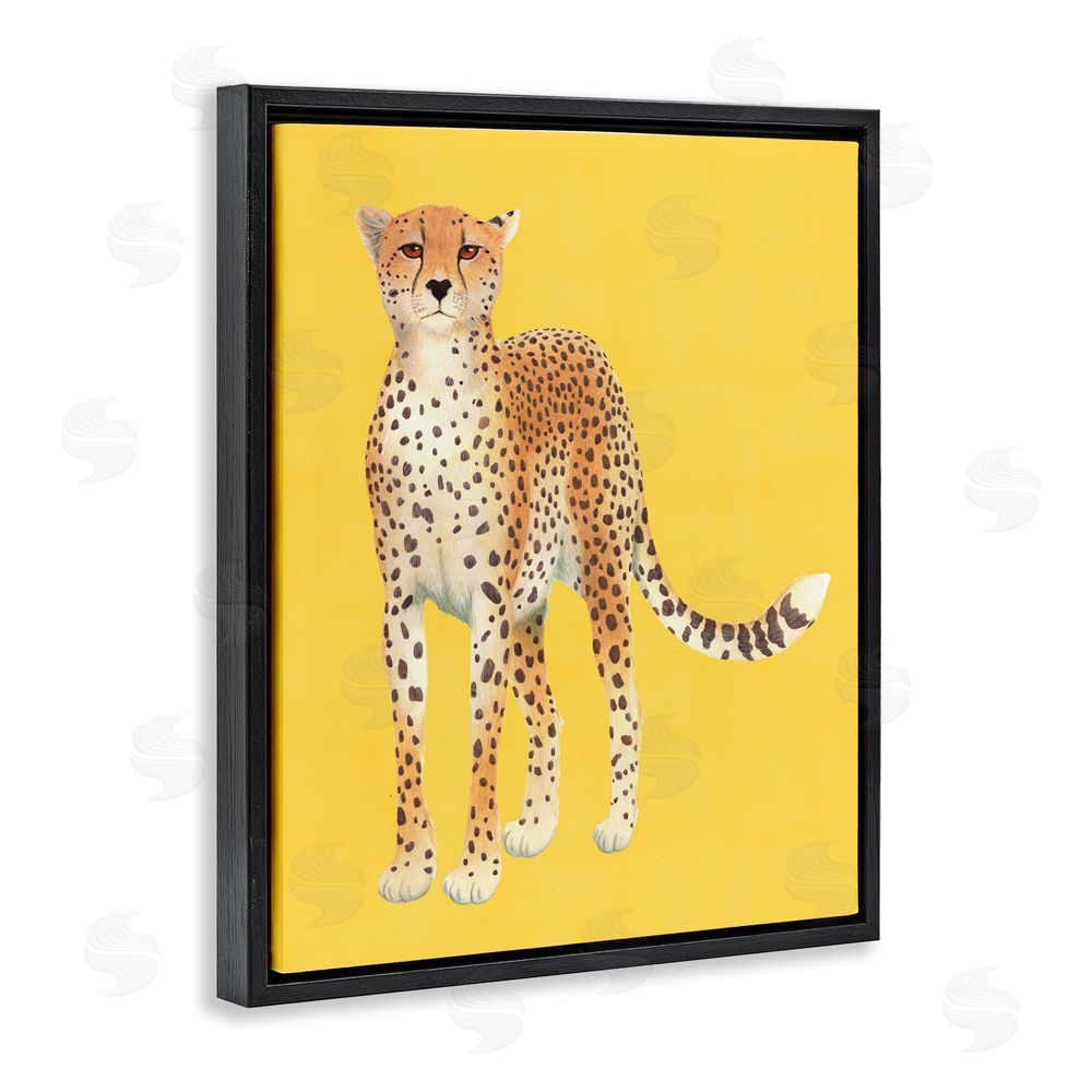 Karolina Sato Exotic Cheetah over Yellow Black Floating Framed Canvas Wall Art