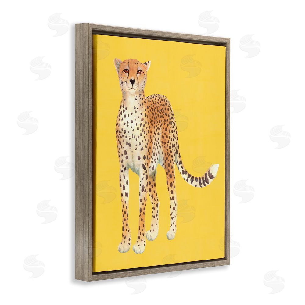 Karolina Sato Exotic Cheetah over Yellow Brown Floating Framed Canvas Wall Art