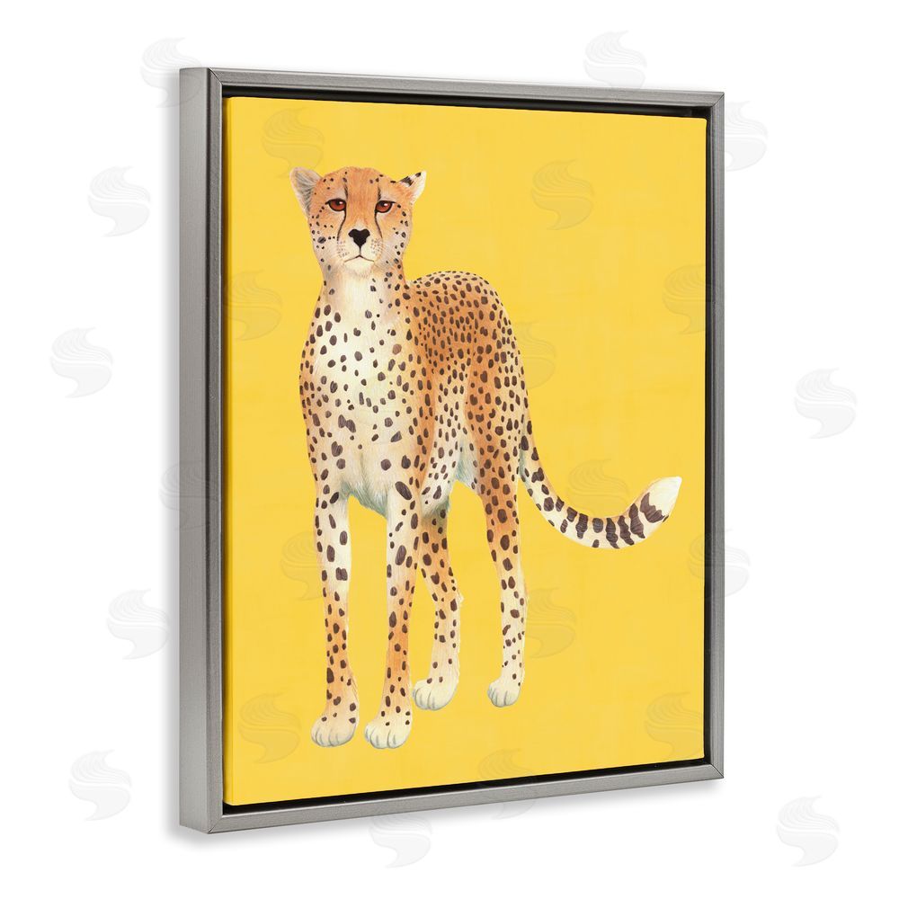 Karolina Sato Exotic Cheetah over Yellow Gray Floating Framed Canvas Wall Art
