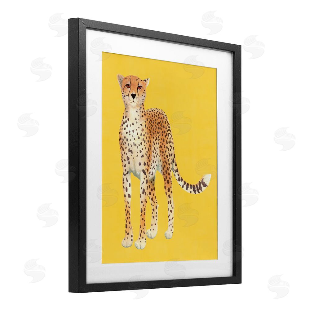Karolina Sato Exotic Cheetah over Yellow Black Framed Print Under Glass Wall Art