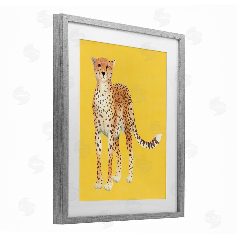 Karolina Sato Exotic Cheetah over Yellow Gray Framed Print Under Glass Wall Art