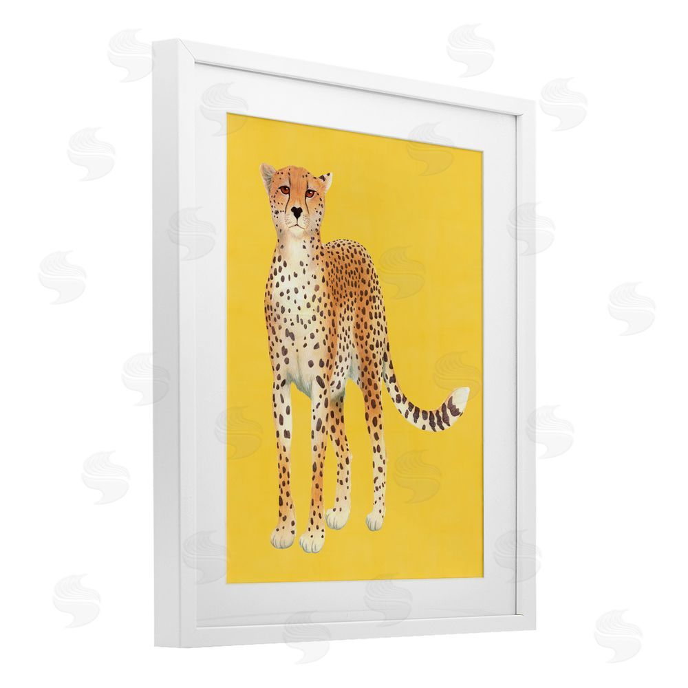 Karolina Sato Exotic Cheetah over Yellow White Framed Print Under Glass Wall Art