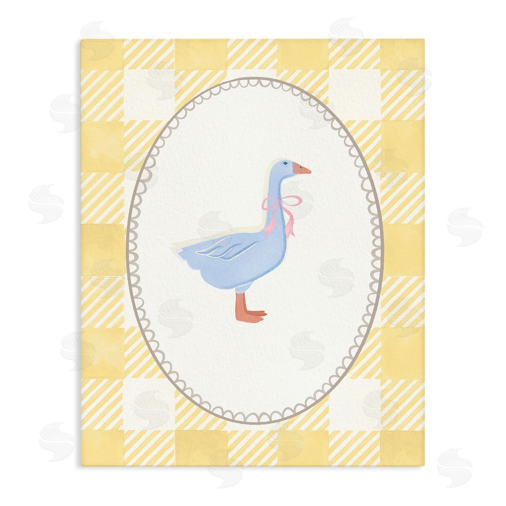 The Paper Curator Little Goose on Yellow Gingham Stretched Canvas Wall Art