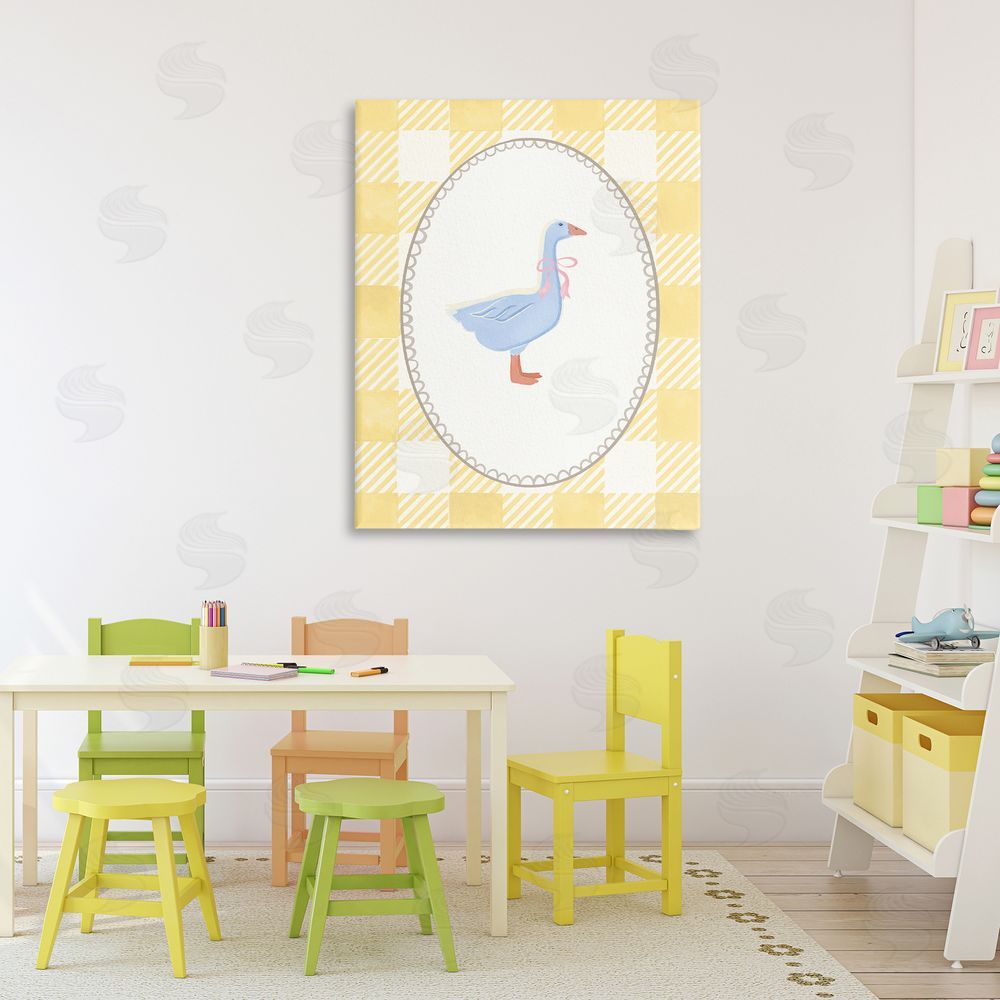The Paper Curator Little Goose on Yellow Gingham Stretched Canvas Wall Art in Room