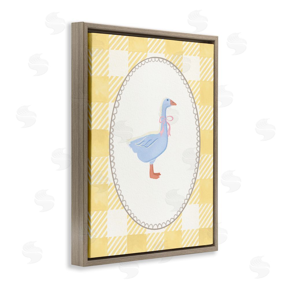 The Paper Curator Little Goose on Yellow Gingham Brown Floating Frame Canvas Wall Art