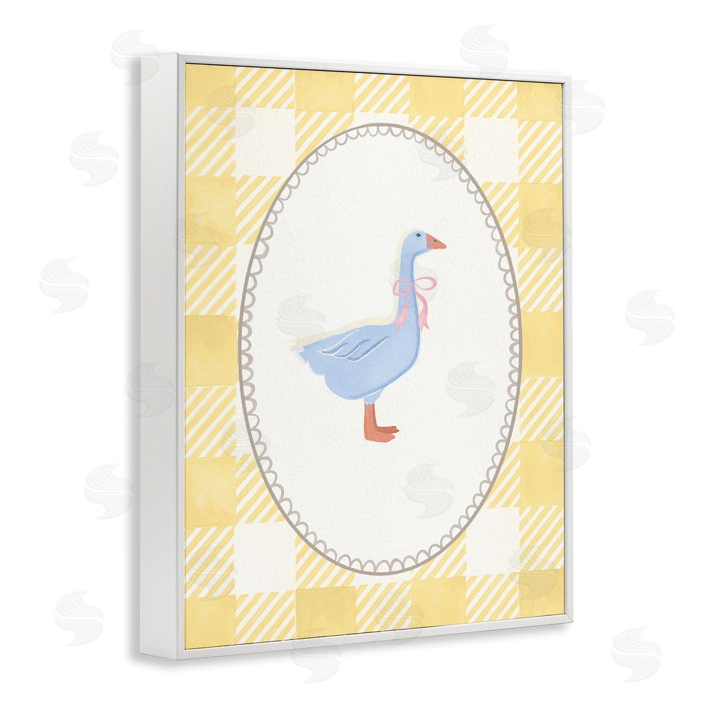 The Paper Curator Little Goose on Yellow Gingham White Framed Giclee Wall Art Print