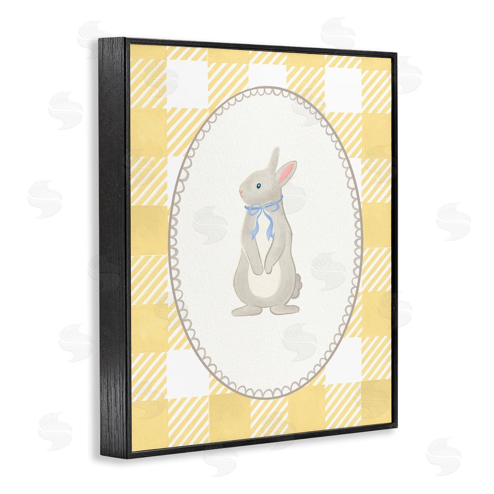 The Paper Curator Little Bunny on Yellow Gingham Blacked Framed Giclee Wall Art Print