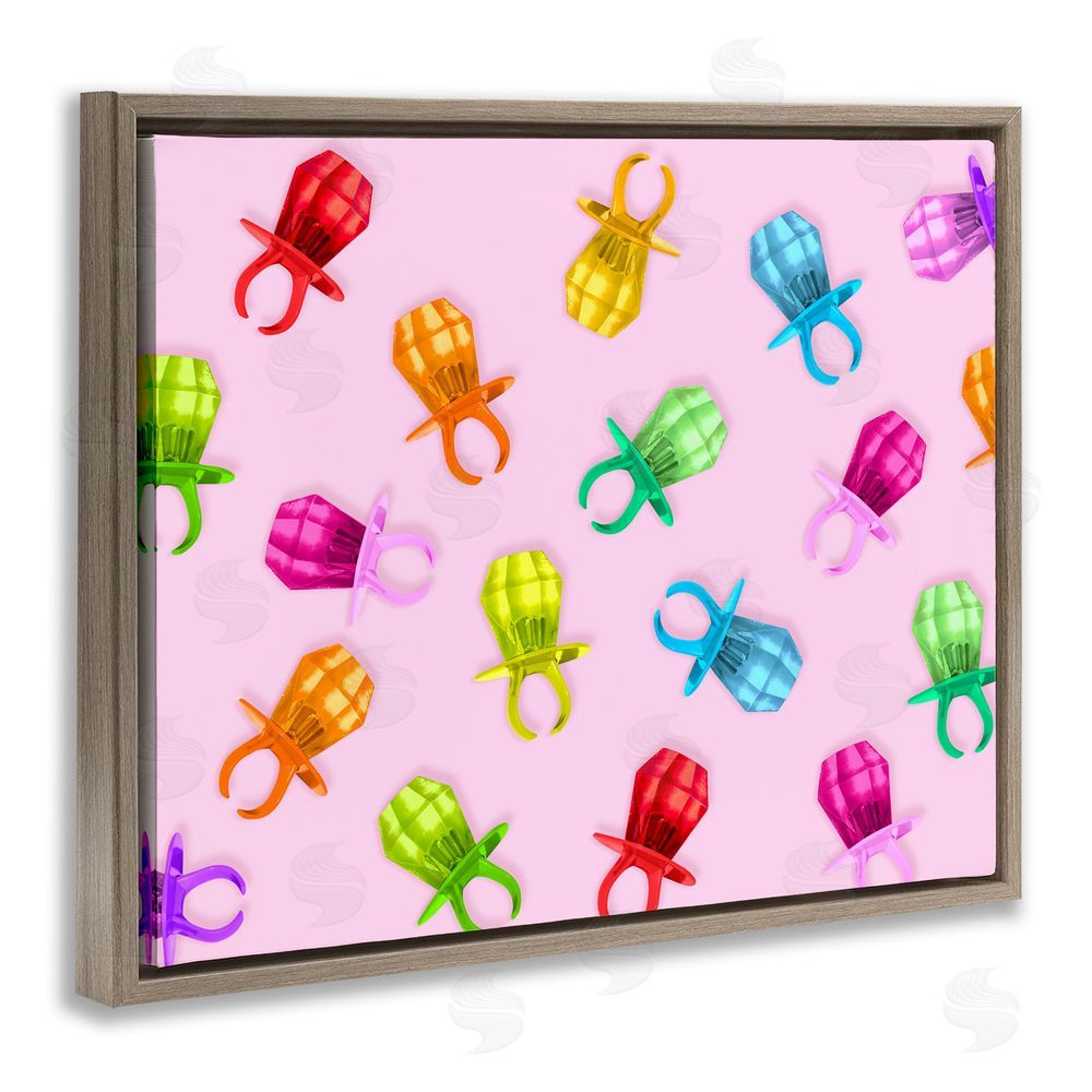LISH Creative Candy Gem Ring Party Pattern Brown Floating Frame Stretched Canvas Wall Art Print