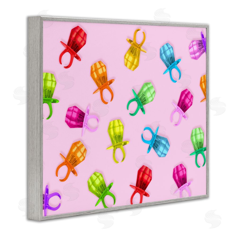 LISH Creative Candy Gem Ring Party Pattern Gray Framed Giclee Wall Art Print