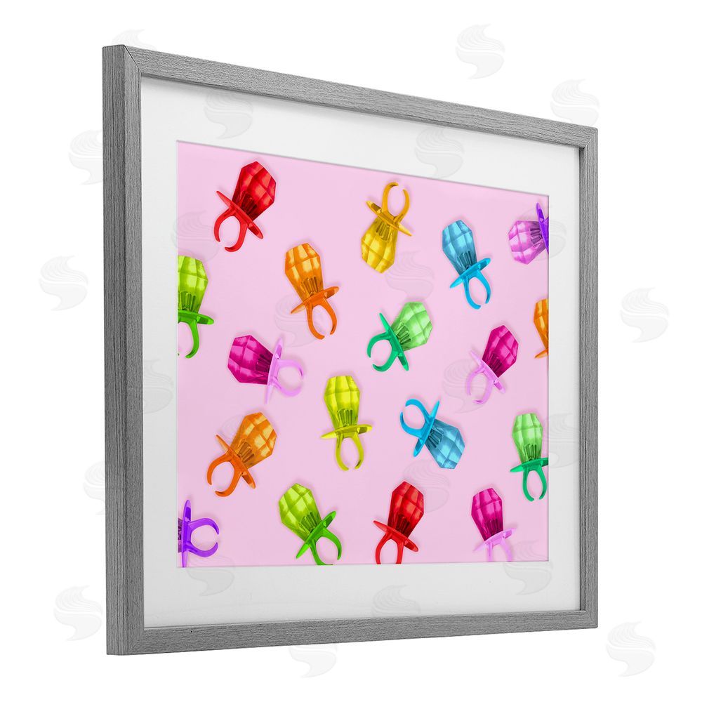 LISH Creative Candy Gem Ring Party Pattern Gray Framed Print Under Glass with Matting Wall Art