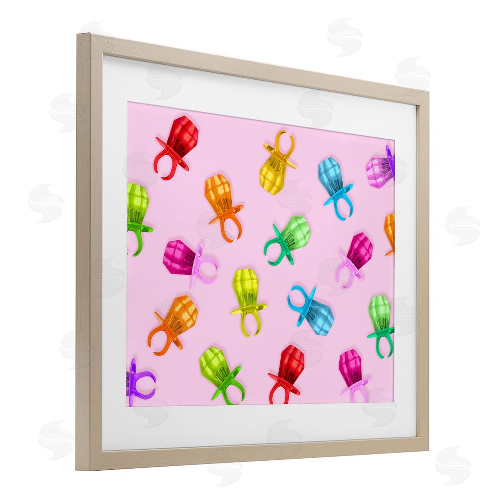 LISH Creative Candy Gem Ring Party Pattern Brown Framed Print Under Glass with Matting Wall Art
