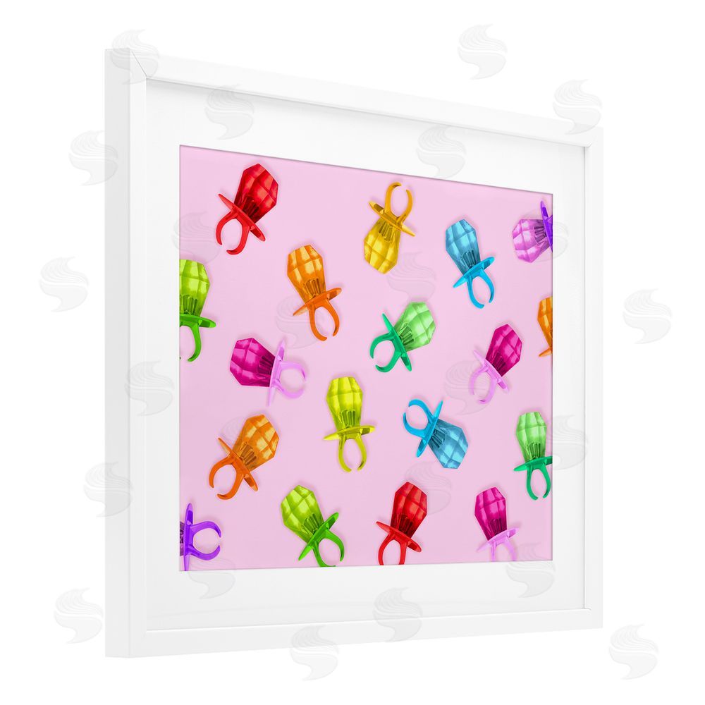 LISH Creative Candy Gem Ring Party Pattern White Framed Print Under Glass with Matting Wall Art
