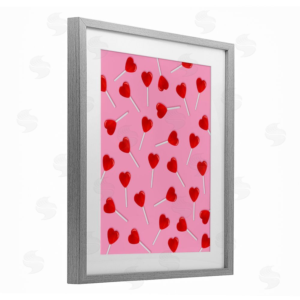 LISH Creative Heart Lollipop Pattern Gray Framed Print Under Glass with Mat Wall Art