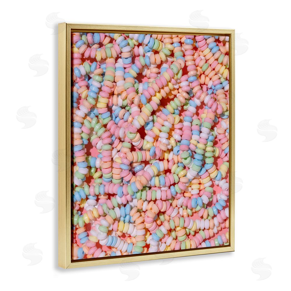 LISH Creative Pastel Candy Necklace Gold Floating Framed Canvas Wall Art