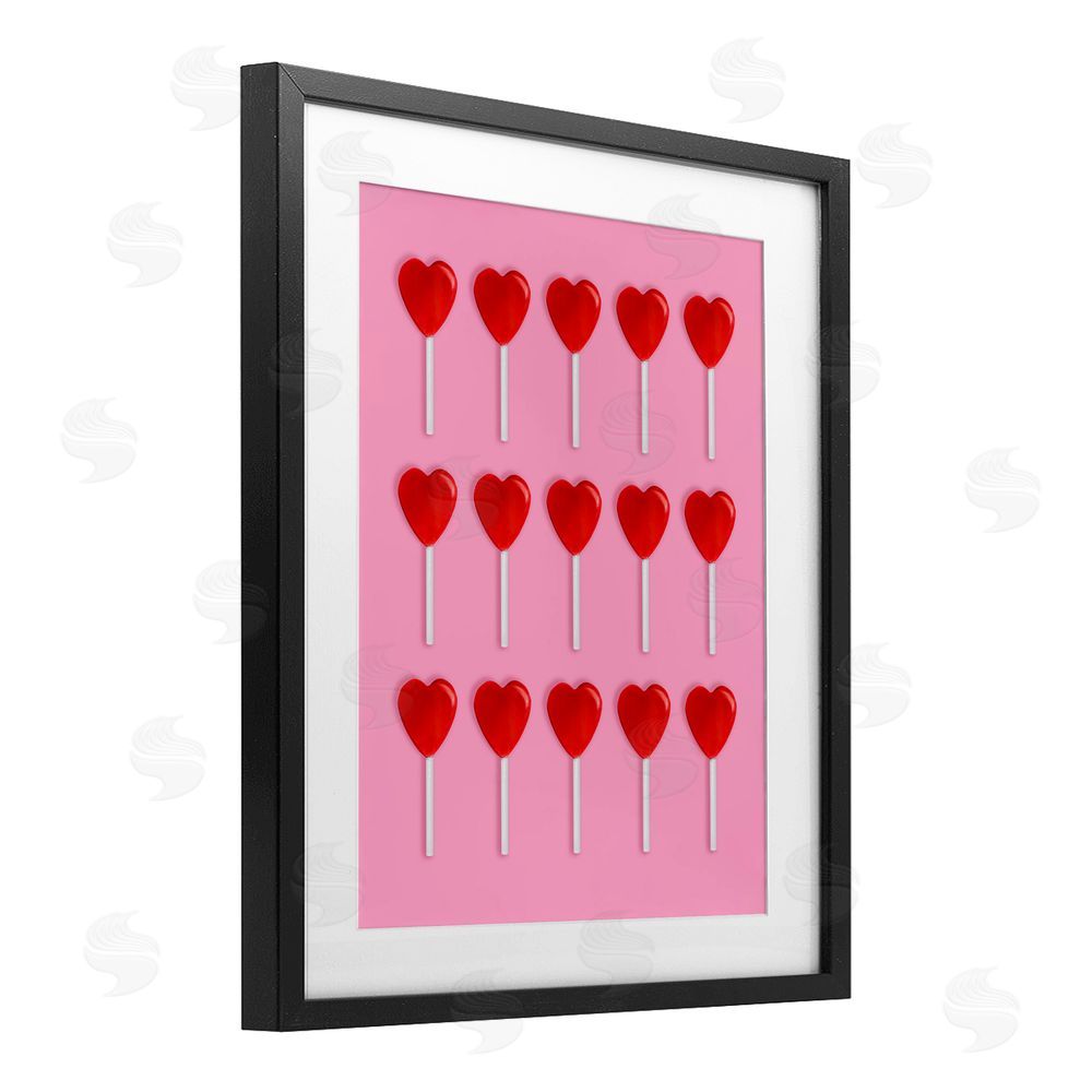 LISH Creative Heart Lollipops Collection Black Framed Print Under Glass with Mat Wall Art