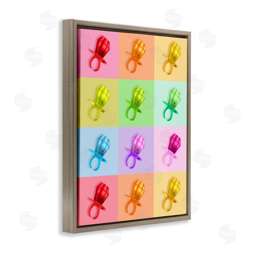 LISH Creative Candy Gem Pop Grid Brown Floating Frame Stretched Canvas Wall Art Print