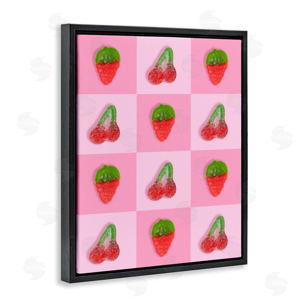LISH Creative Gummy Strawberry and Cherry Checkerboard Black Floating Framed Canvas Wall Art