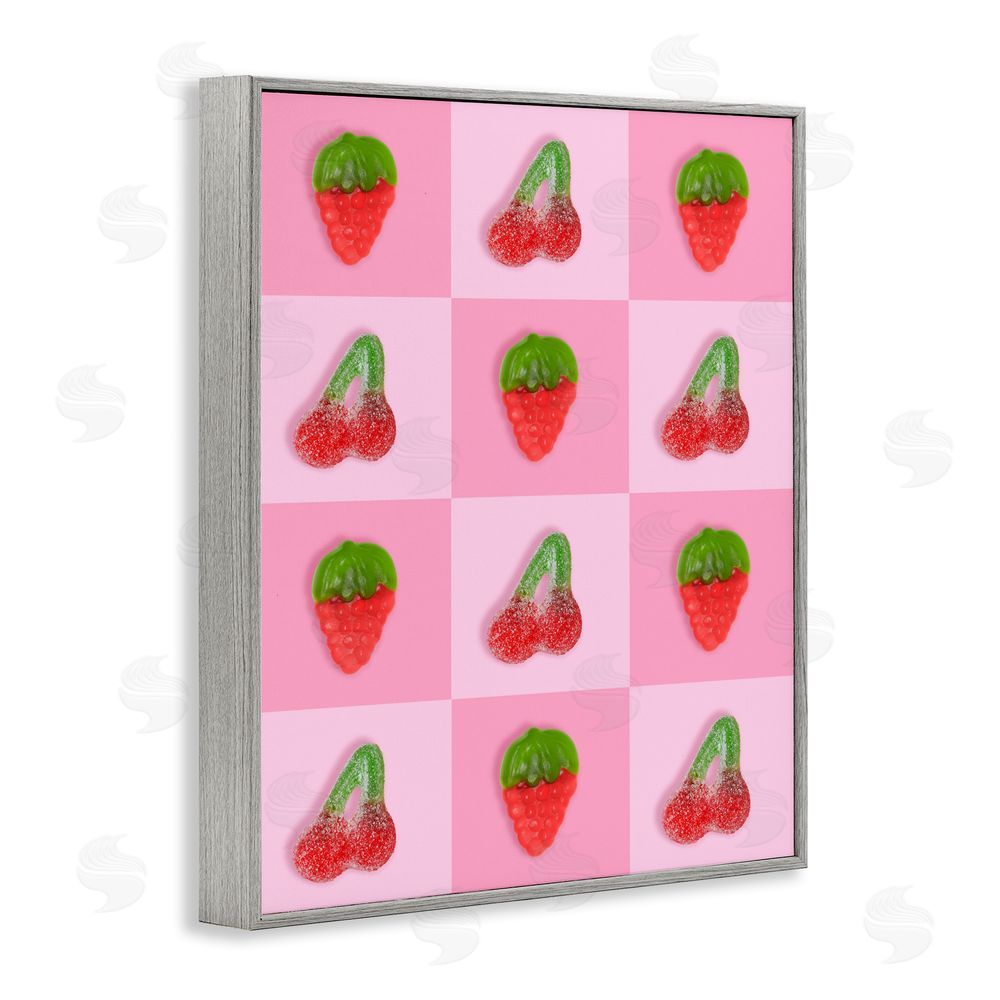 LISH Creative Gummy Strawberry and Cherry Checkerboard Gray Framed Giclee Wall Art