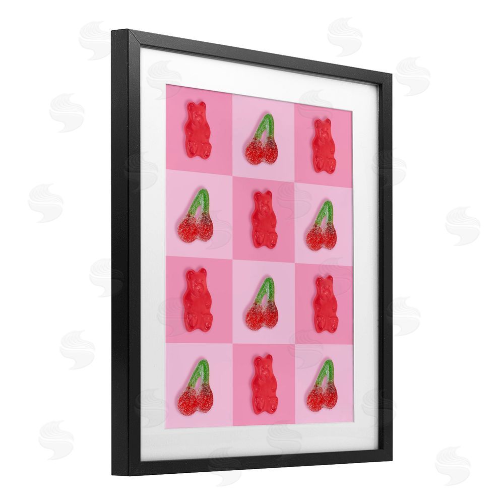 LISH Creative Gummy Bears and Cherries Grid Black Framed Print Under Glass Wall Art