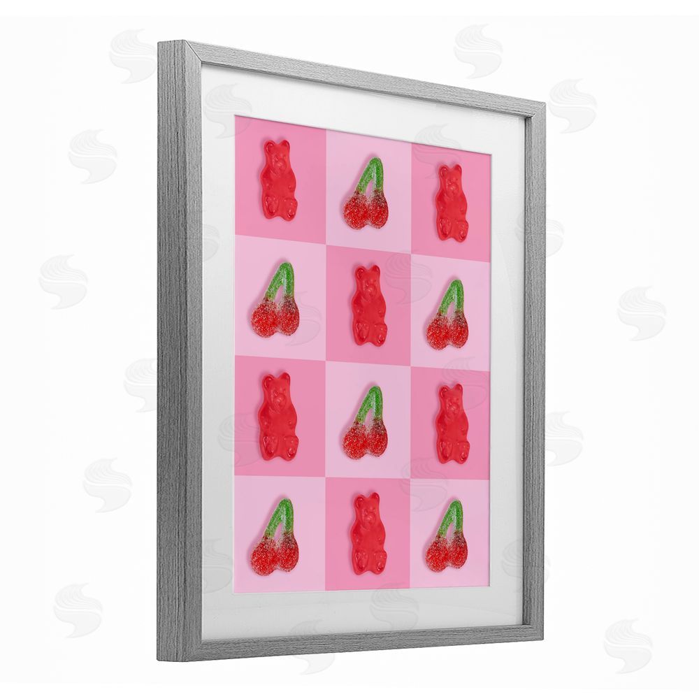 LISH Creative Gummy Bears and Cherries Grid Gray Framed Print Under Glass Wall Art