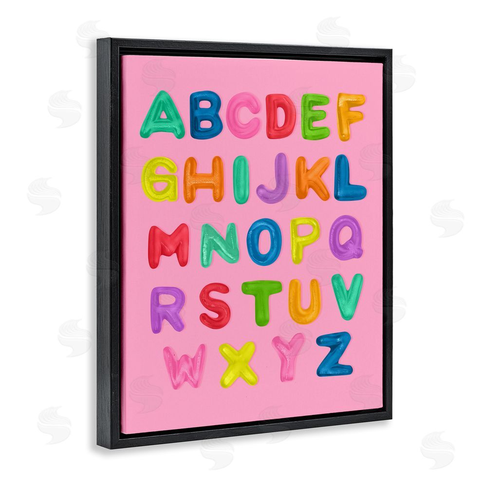 LISH Creative Gummy Alphabet over Pink Black Floating Framed Canvas Wall Art