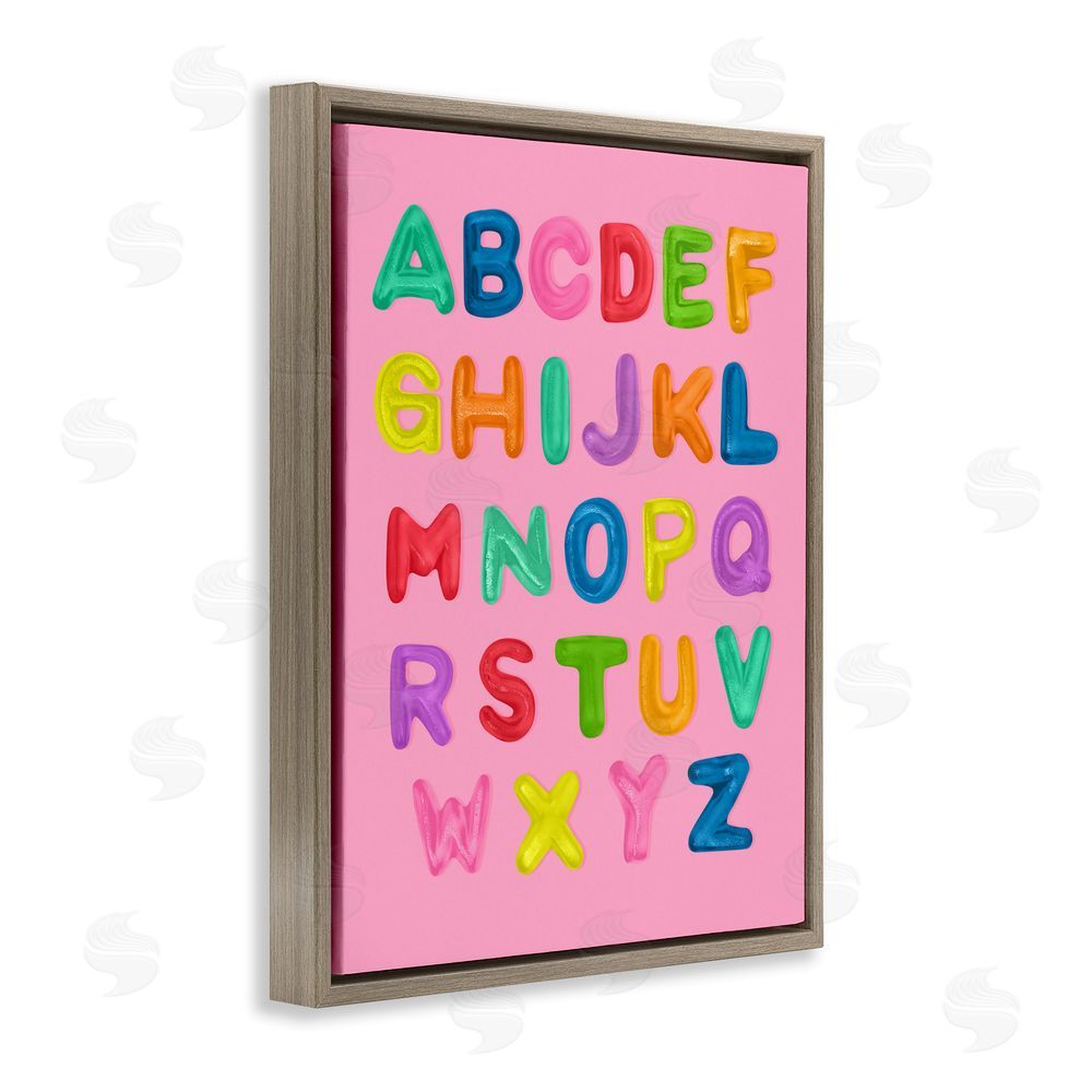 LISH Creative Gummy Alphabet over Pink Brown Floating Framed Canvas Wall Art