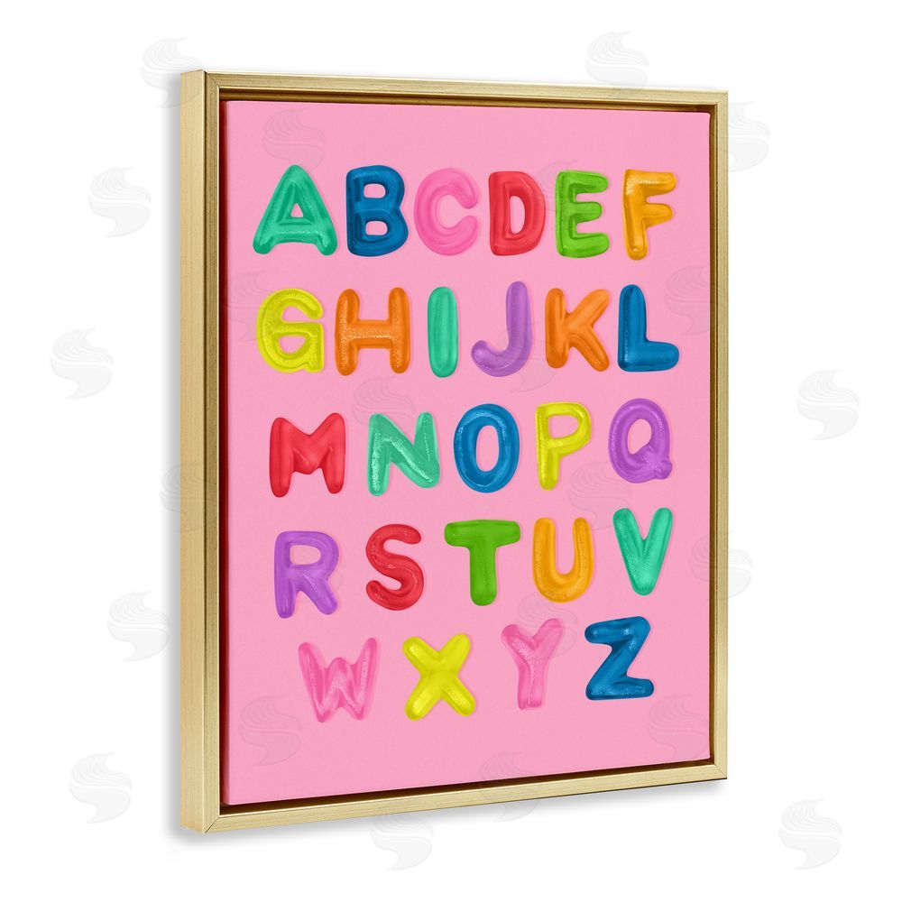 LISH Creative Gummy Alphabet over Pink Gold Floating Framed Canvas Wall Art