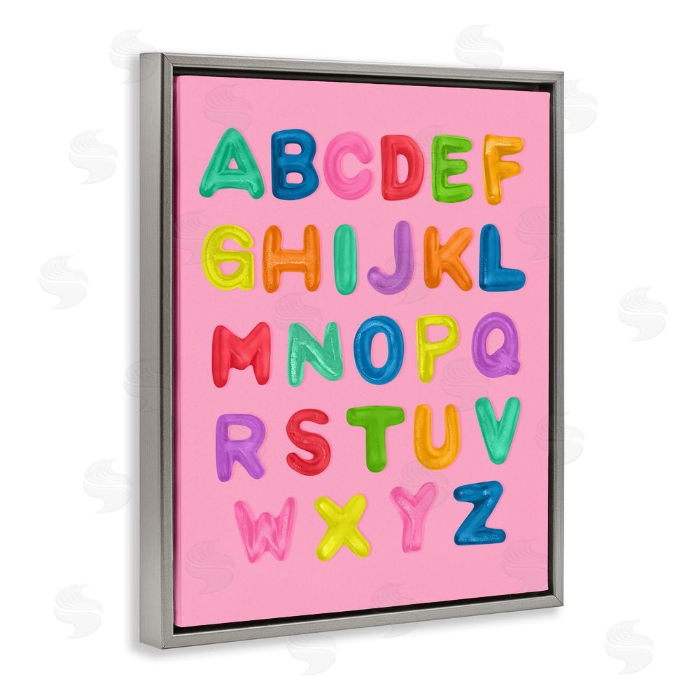 LISH Creative Gummy Alphabet over Pink Gray Floating Framed Canvas Wall Art