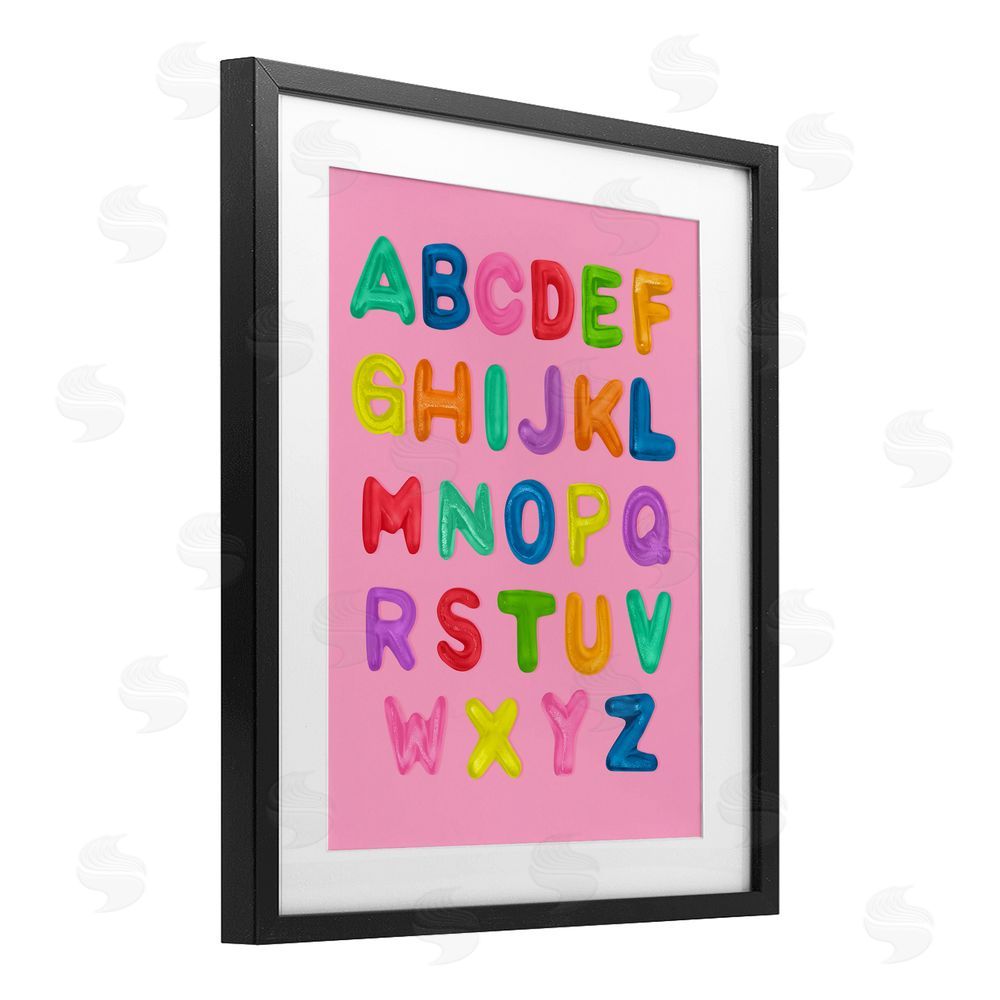 LISH Creative Gummy Alphabet over Pink Black Framed Print Under Glass Wall Art
