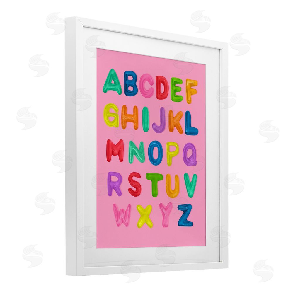 LISH Creative Gummy Alphabet over Pink White Framed Print Under Glass Wall Art
