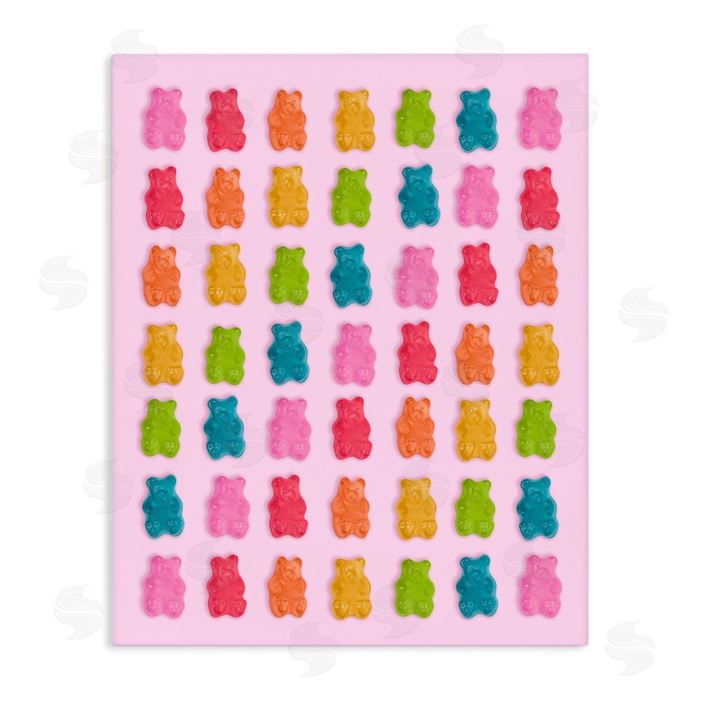 LISH Creative Soft Rainbow Bears on Pink Stretched Canvas Wall Art Print