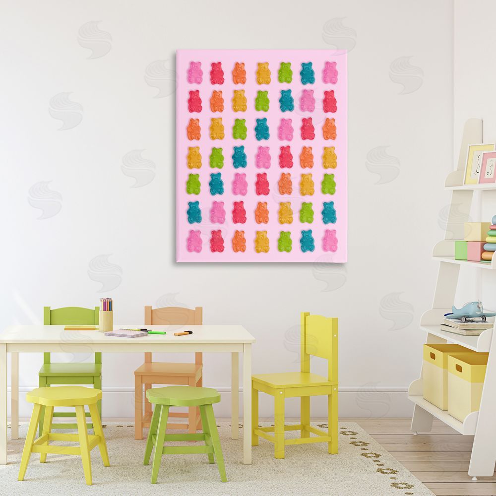 LISH Creative Soft Rainbow Bears on Pink Stretched Canvas on Wall