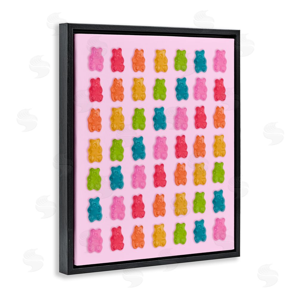 LISH Creative Soft Rainbow Bears on Pink Black Floating Framed Canvas Wall Art Print