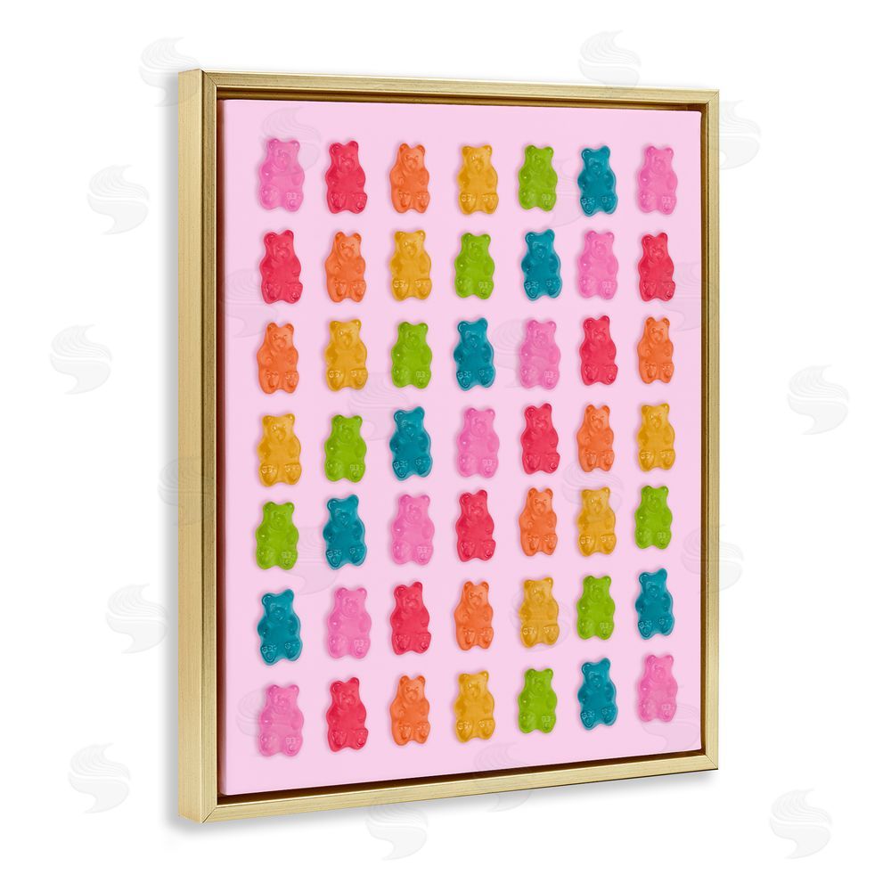 LISH Creative Soft Rainbow Bears on Pink Gold Floating Framed Canvas Wall Art Print