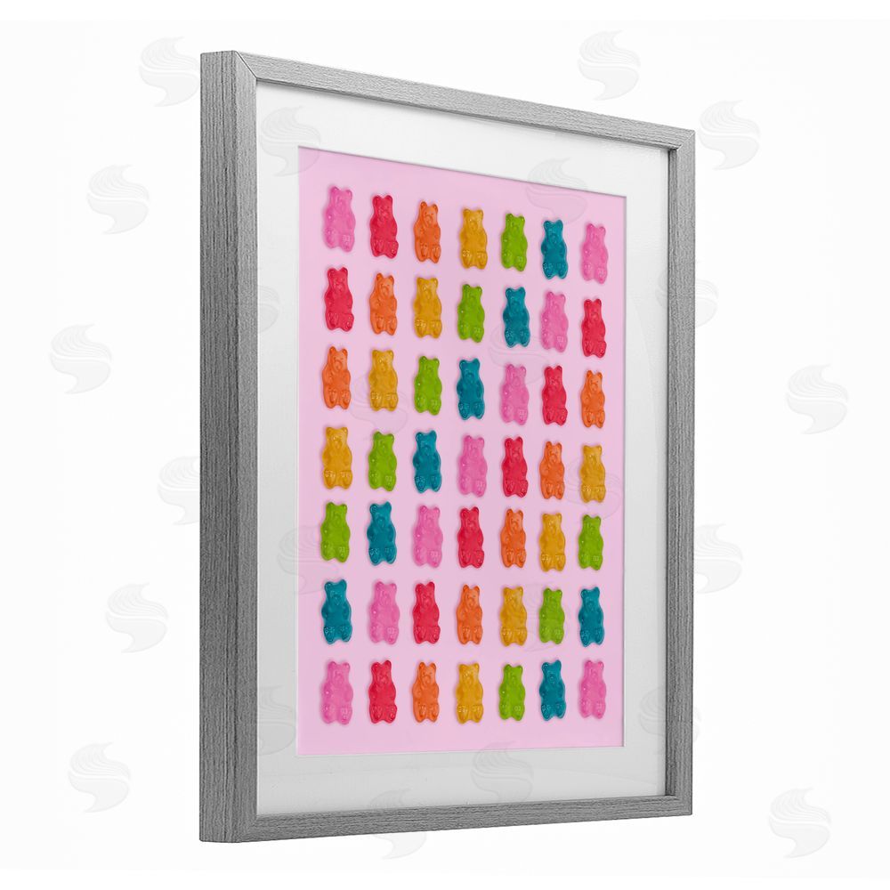 LISH Creative Soft Rainbow Bears on Pink Gray Framed Print Under Glass with White Mat Wall Art